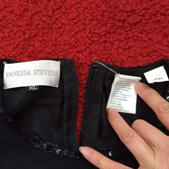 vintage 80s short sleeve black silk sequin cocktail top NWOT - Picture 5 of 9